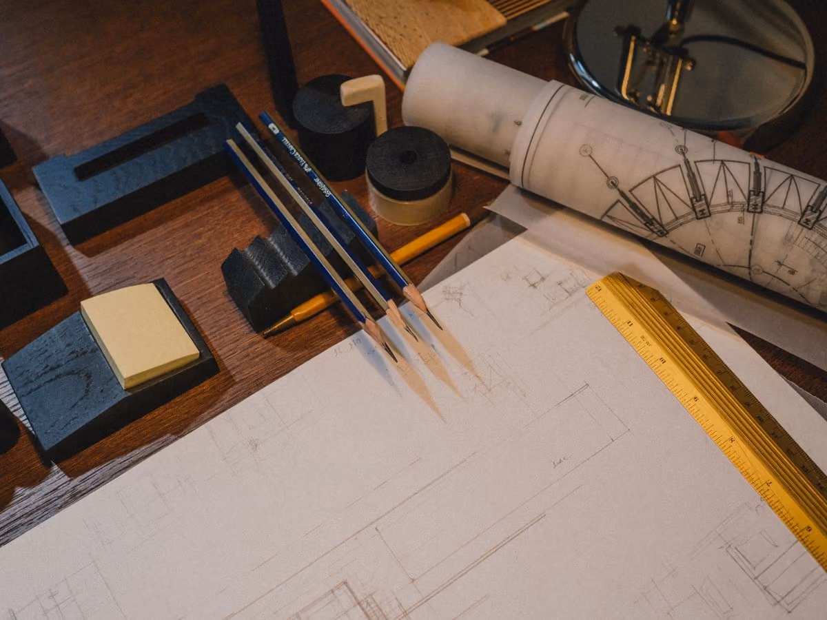 Close-up of drawing and drafting tools